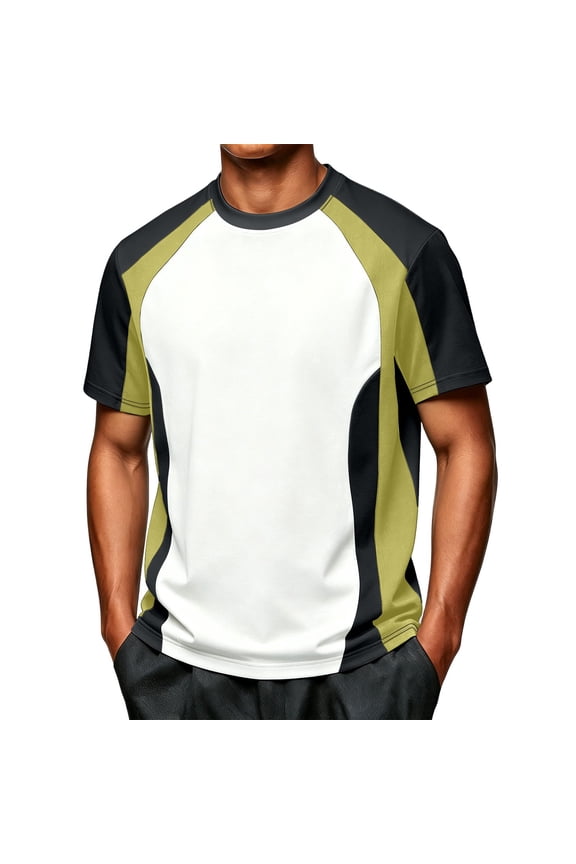 Athletic Shirts for Men Short Raglan Sleeve Crewneck Workout Shirts Loose Fit Colorblock Breathable Gym Tops Summer Running Sports Performance Tops