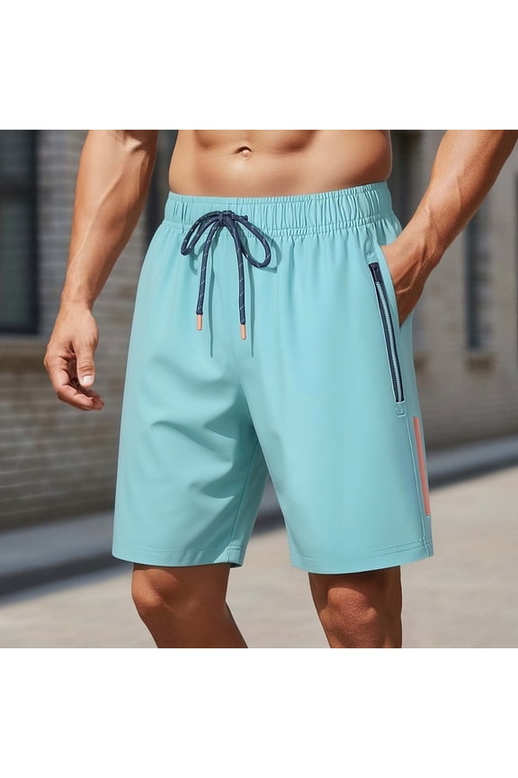 Athletic Shorts for Men Quick Dry Lightweight Elastic Waist Drawstring Mid Rise Bermuda Shorts Zip Pocket Loose Fit Running Shorts Gym Hiking Training Casual Bottoms Blue XS