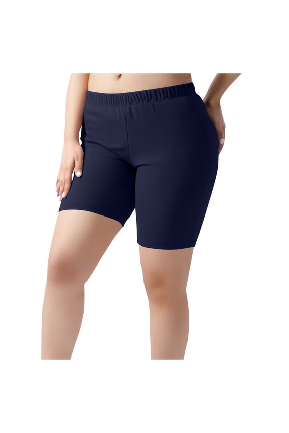 Athletic Shorts for Women Plus Size Stretchy High Waisted Elastic Waist Biker Short Leggings Tummy Control Smoothcompression Yoga Shorts Thigh Workout Gym Running Wear Blue XXL