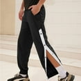 thumbnail image 1 of LEKWK Athletic Tear Away Pants for Men Side Snap Button Track Trousers Loose Fit Basketball Sweatpants Elastic Waist Warm Up Joggers for Gym Workout Training Black L, 1 of 5