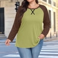 thumbnail image 1 of LEKWK Athletic Tops for Women Regular Fit Crew Neck Long Sleeve Shirts Regular Fit Brown Raglan Sleeve Athletic Shirts & Tees Contrast Baseball Style WorkoutTraining Outfits, 1 of 6