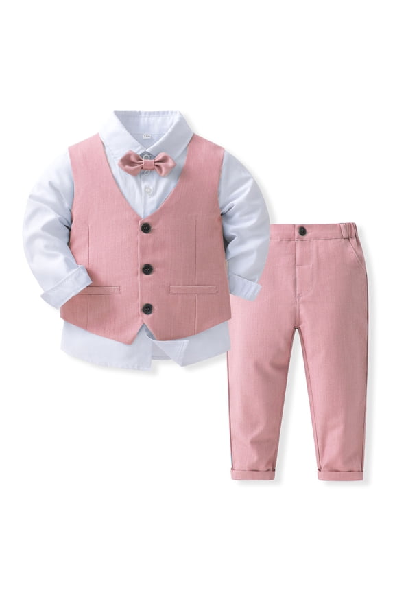 Baby Boys Gentleman Suit Set Long Sleeve Dress Shirt Button Vest Trousers Bowtie formal Wedding Birthday Party Baptism Outfit Set