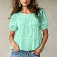 thumbnail image 1 of LEKWK Babydoll Tops for Women Puff Short Sleeve Cute Peplum Tops Pleated Casual Loose Fit Flowy Blouses Summer Beach Vacation Going Out Outfits, 1 of 5