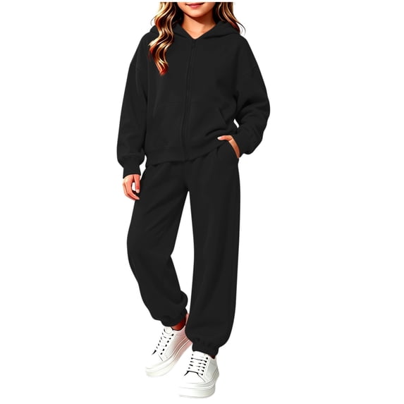 LEKWK Back to School Outfits for Teen Girls 2 Piece Tracksuit Activewear Set Cute Stretch Zip up Hoodie Jacket Wide Leg Casual Jogger Sweatpants Sports Winter Gym Loungewear