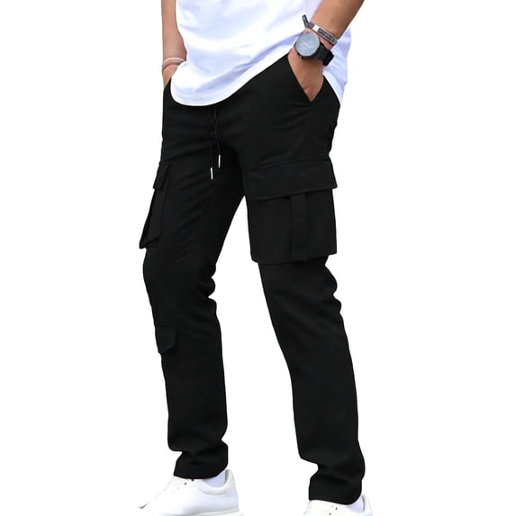LEKWK Baggy Cargo Pants Men Slim Fit Durable Workwear Fabric Multi Pocket Detail Cargo Work Pants Adjustable Drawstring Elastic Waist Work Pants Outfits