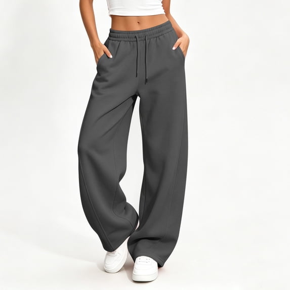 LEKWK Baggy Sweatpants for Women Wide Leg Drawstring Casual Fleece Track Pants Loose Fit Comfy Workout Trousers with Pockets Fall Winter Fashion Clothing