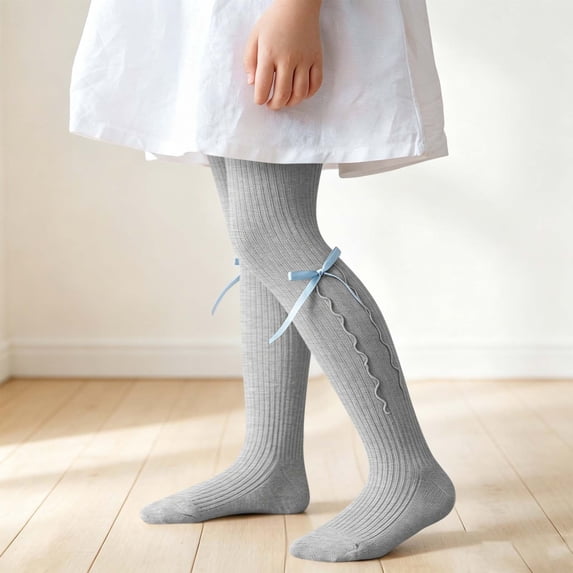 LEKWK Ballet Tights for Girls Knit Cute Bow Stretchy Footed Tights Toddler Slim Fit Elastic High Waist Legging Socks Birthday Party Holiday Dancewear 6M-10Y