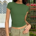 thumbnail image 1 of LEKWK Basic Tees for Women Slim Fit Cropped Length Crew Neck Short Sleeve Tops Ribbed Knit Crop Tops Solid Summer Workout Y2K Wear, 1 of 7