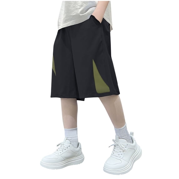 LEKWK Basketball Shorts Boys Color Block Trunks Elastic Waist Sport Bottoms Soft Breathable Pockets Gym Running Workout Active Summer Daily Wear