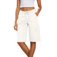 thumbnail image 1 of LEKWK Bermuda Jean Shorts for Women Knee Length High Waisted Casual Denim Shorts Drawstring Side Tie Long Jorts with Pockets Summer Fashion Daily Streetwear, 1 of 7