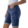 thumbnail image 1 of LEKWK Bermuda Jean Shorts Women Stretchy High Waist Casual Jean Shorts Cuffed Hem Slim Fit Denim Long Shorts with Pockets Summer Fashion Beach Vacation Outfits, 1 of 9