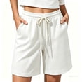 thumbnail image 1 of LEKWK Bermuda Shorts for Women Knee Length Plus Size Elastic Waist Drawstring Bottoms Loose Fit Solid Comfy Shorts with Pockets Summer Fashion Daily Wear, 1 of 5
