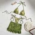 thumbnail image 1 of LEKWK Bikini Sets for Women Halter Lace Triangle Thong String Tie Side Bathing Suits with Ruffle Cover Up Skirt 3 Piece Swimsuits Beach Vacation Resort Wear, 1 of 5