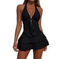 thumbnail image 1 of LEKWK Bikini Sets for Women Halter Plunge V Neck 3 Piece Swimsuit with Cover up Skirt Textured Low Rise Open Back Bathing Suit Summer Beach Pool Resort Wear, 1 of 8