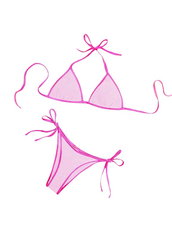 Bikini Sets for Women High Cut Halter String Triangle Bathing Suits Color Block Tie Side Cheeky 2 Piece Swimsuits Summer Holiday Pool Party Resort Wear