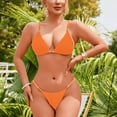 thumbnail image 1 of LEKWK Bikini Sets for Women Ribbed Texture Gold Bead Detail Triangle Top String Bottom Two Piece Bathing Suit Summer Beach Vacation Swimming Wear, 1 of 4
