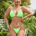 thumbnail image 1 of LEKWK Bikini Sets for Women Ribbed Texture Gold Bead Detail Triangle Top String Bottom Two Piece Bathing Suit Summer Beach Vacation Swimming Wear, 1 of 4