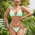 thumbnail image 1 of LEKWK Bikini Sets for Women Ribbed Texture Gold Bead Detail Triangle Top String Bottom Two Piece Bathing Suit Summer Beach Vacation Swimming Wear, 1 of 5