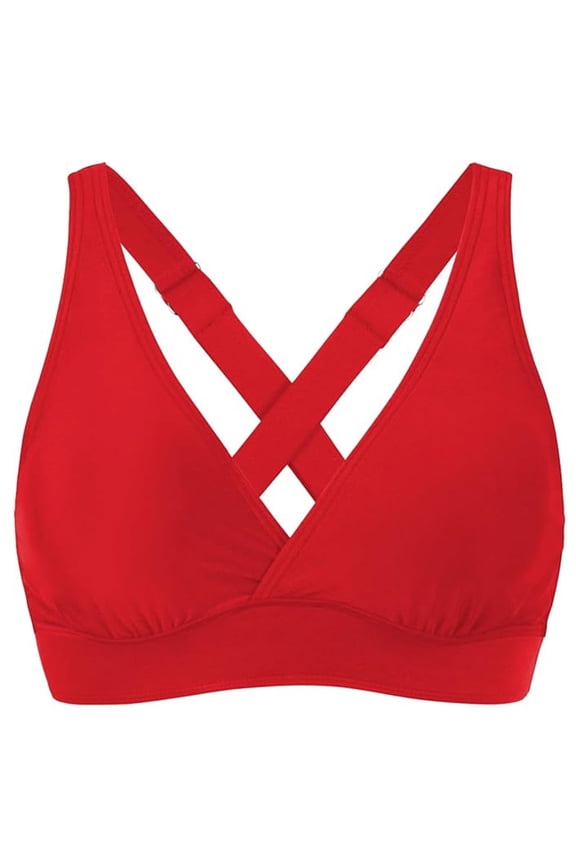 Bikini Tops for Women Push Up Criss Cross Back Swim Top V Neck Supportive Sports Bra Swimwear Summer Beach Pool Party Bathing Suit Top