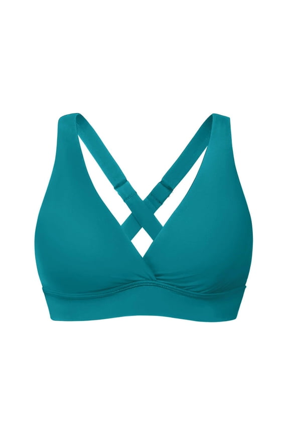 Bikini Tops for Women Push Up Criss Cross Back Swim Top V Neck Supportive Sports Bra Swimwear Summer Beach Pool Party Bathing Suit Top