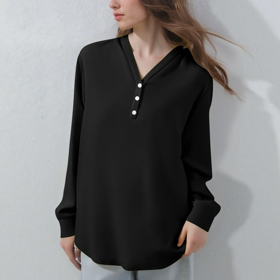 LEKWK Blouses for Women Dressy Casual Regular Fit V-Neck Blouses & Button-Down Shirts Dress Shirts Button Front Solid Color office Work Wear Outfits