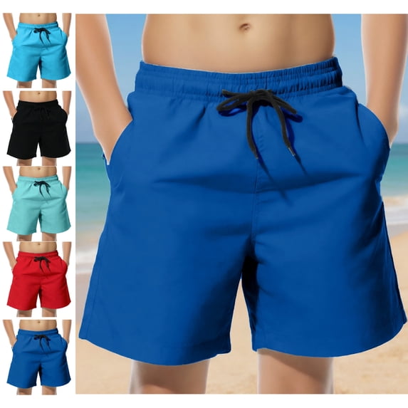LEKWK Boy Swim Trunks Quick Dry Drawstring Causal Board Shorts with Pockets Loose Fit Solid Youth Teen Mesh Liner Swimsuit Summer Swimwear Size 6-14