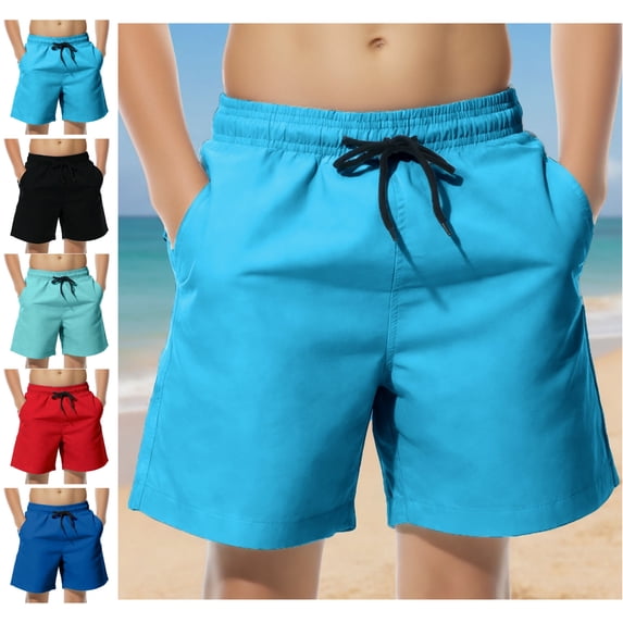 LEKWK Boy Swim Trunks Quick Dry Drawstring Causal Board Shorts with Pockets Loose Fit Solid Youth Teen Mesh Liner Swimsuit Summer Swimwear Size 6-14