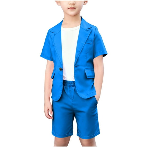 LEKWK Boys 2-Piece Smart Casual Set Short Sleeve Notch Lapel Blazer Jacket Elastic Waist Shorts Outfit Little Kid Summer Wedding Party Fashion Suit