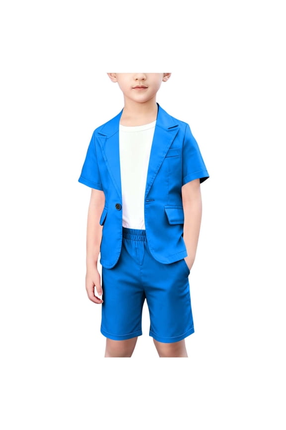 Boys 2-Piece Smart Casual Set Short Sleeve Notch Lapel Blazer Jacket Elastic Waist Shorts Outfit Little Kid Summer Wedding Party Fashion Suit