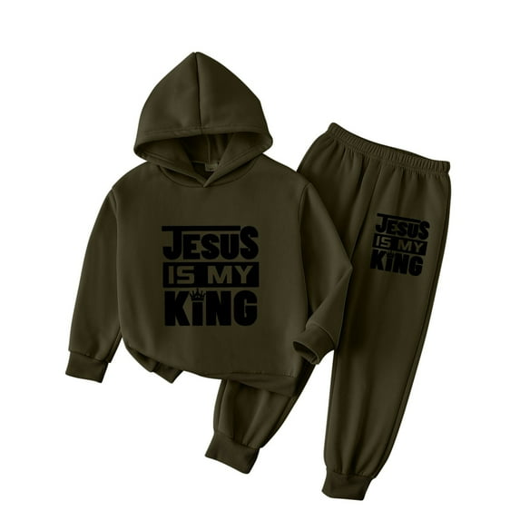 LEKWK Boys 2-Piece Tracksuit Set Jesus Is My King Graphic Print Pullover Hoodie Elastic Waist Sweatpants Active Sportswear Casual Playwear Outfits