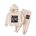 thumbnail image 1 of LEKWK Boys 2-Piece Tracksuit Set Jesus Is My King Graphic Print Pullover Hoodie Elastic Waist Sweatpants Active Sportswear Casual Playwear Outfits, 1 of 6