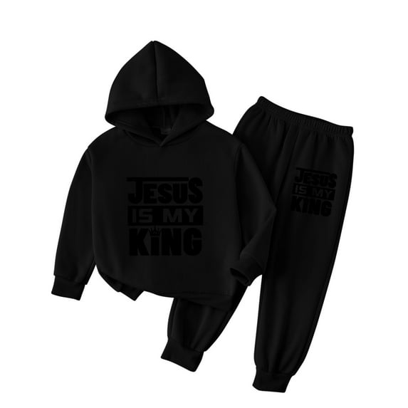LEKWK Boys 2-Piece Tracksuit Set Jesus Is My King Graphic Print Pullover Hoodie Elastic Waist Sweatpants Active Sportswear Casual Playwear Outfits