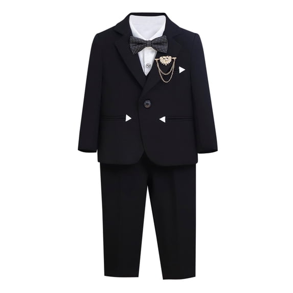 LEKWK Boys 4-Piece formal Suit Set Long Sleeve Blazer Jacket with Shirt Bowtie and Trousers Gentleman Wedding Ring Bearer Performance Outfit