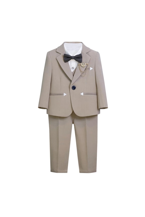 Boys 4-Piece formal Suit Set Long Sleeve Blazer Jacket with Shirt Bowtie and Trousers Gentleman Wedding Ring Bearer Performance Outfit