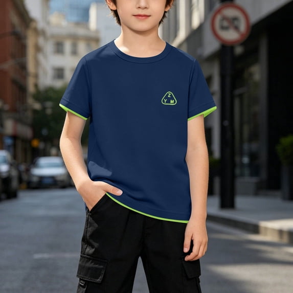 LEKWK Boys Athletic Shirt Quick Dry Short Sleeve Performance T Shirt Moisture Wicking Breathable Workout Tops Kids Lightweight Running Gym Activewear