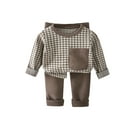 thumbnail image 1 of LEKWK Boys Casual Fall Outfit Set Long Sleeve Gingham Plaid Pullover Sweatshirt Contrast Pocket Solid Pants Cotton Soft Daily School Playwear, 1 of 4