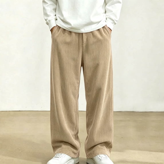 LEKWK Boys Corduroy Sweatpants Teen Baggy Drawstring Wide Leg Trousers with Pockets Elastic Waist Lounge Track Pants Fall Winter Workout Fashion Clothing 5-15Y