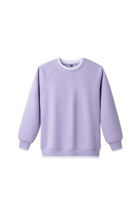 Boys Crew Neck Sweatshirt Faux Two Piece Contrast Trim Long Sleeve Pullover Soft Warm Casual School Uniform Tops