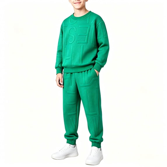 LEKWK Boys Girls 2 Piece Tracksuit Set Long Sleeve Textured Sweatshirt Matching Jogger Sweatpants Kids Embossed Letter Sweatsuits Fall Workout Gym Activewear