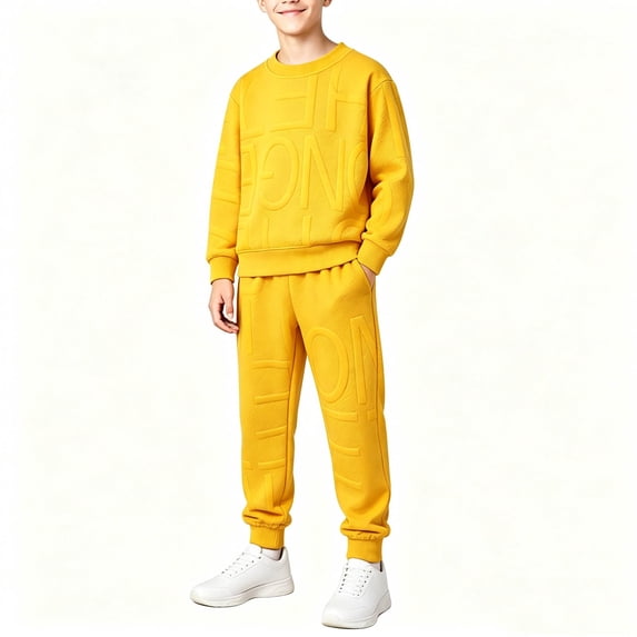 LEKWK Boys Girls 2 Piece Tracksuit Set Long Sleeve Textured Sweatshirt Matching Jogger Sweatpants Kids Embossed Letter Sweatsuits Fall Workout Gym Activewear