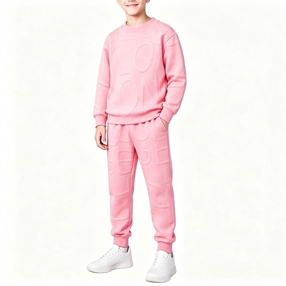 LEKWK Boys Girls 2 Piece Tracksuit Set Long Sleeve Textured Sweatshirt Matching Jogger Sweatpants Kids Embossed Letter Sweatsuits Fall Workout Gym Activewear