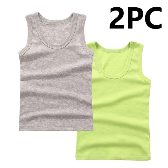 LEKWK Boys Girls Cotton Tank Tops 2 Pack Sleeveless Crew Neck Soft Undershirts Lightweight Loose Fit Comfy Summer Shirt Fashion Casual Clothes 2-14Y