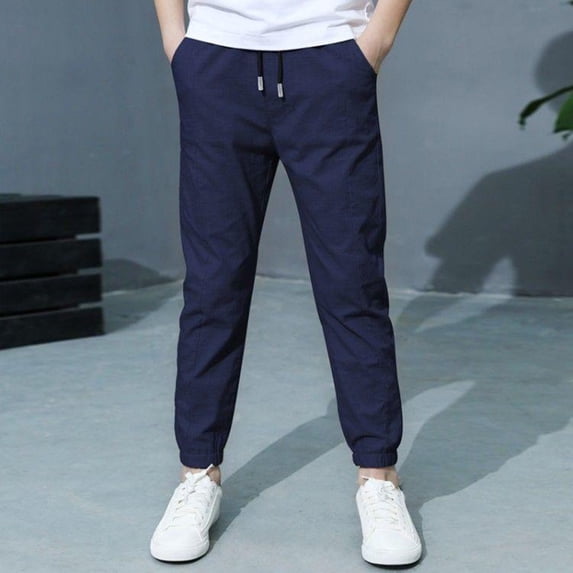 LEKWK Boys Linen Jogger Pants Elastic Waist Drawstring Casual Sweatpants Lightweight Breathable Loose Fit Trousers with Pockets Fall Back to School Outfits
