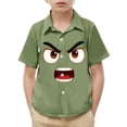 thumbnail image 1 of LEKWK Boys Short Sleeve Button Down Shirt Funny Cartoon Face Print Turn Down Collar Top Novelty Summer Beach Party Outfits, 1 of 8