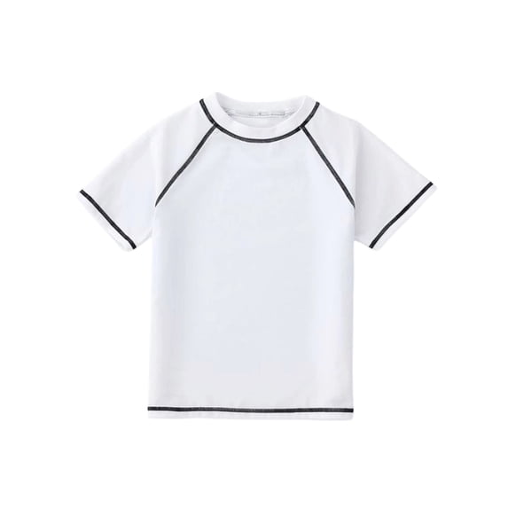 LEKWK Boys Short Sleeve Rash Guard Swim Shirt Contrast Stitching Crew Neck Top Quick Dry Athletic Beach Pool Swimming Tees