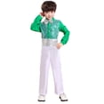 thumbnail image 1 of LEKWK Boys Stage Performance Outfit Long Sleeve Sequin Shirt Bowtie Trousers Sparkly Dance Jazz Hip Hop Choir Party Clothing Set, 1 of 3