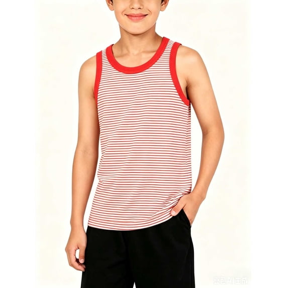 LEKWK Boys Striped Tank Tops Kids Sleeveless Soft Undershirts Loose Fit Crewneck Comfy Athletic Shirts Summer Fashion Casual Workout Playwear
