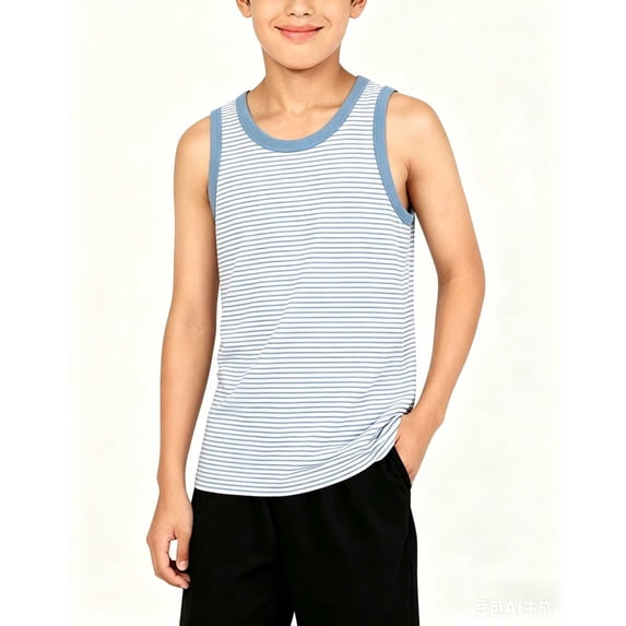 LEKWK Boys Striped Tank Tops Kids Sleeveless Soft Undershirts Loose Fit Crewneck Comfy Athletic Shirts Summer Fashion Casual Workout Playwear