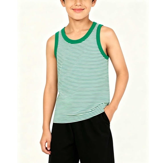 LEKWK Boys Striped Tank Tops Kids Sleeveless Soft Undershirts Loose Fit Crewneck Comfy Athletic Shirts Summer Fashion Casual Workout Playwear
