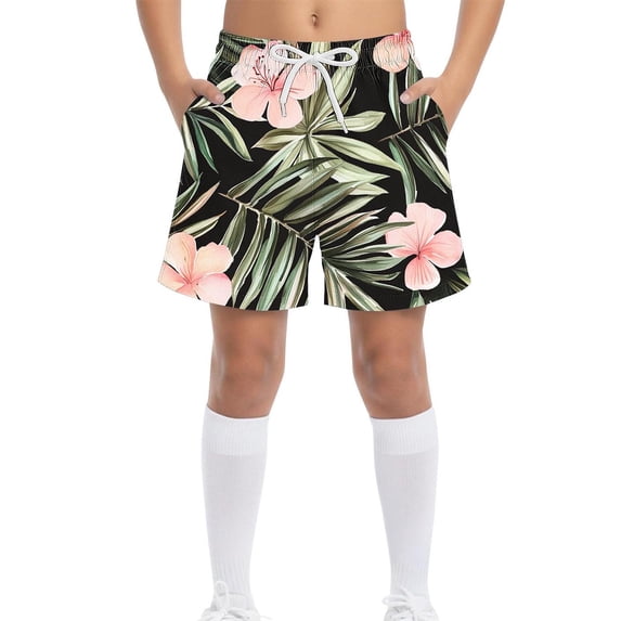 LEKWK Boys Swim Trunks Elastic Waist Quick Dry Printed Board Shorts with Pockets Drawstring Loose Cute Bathing Suit Summer Hawaiian Beachwear Size 4-15Y